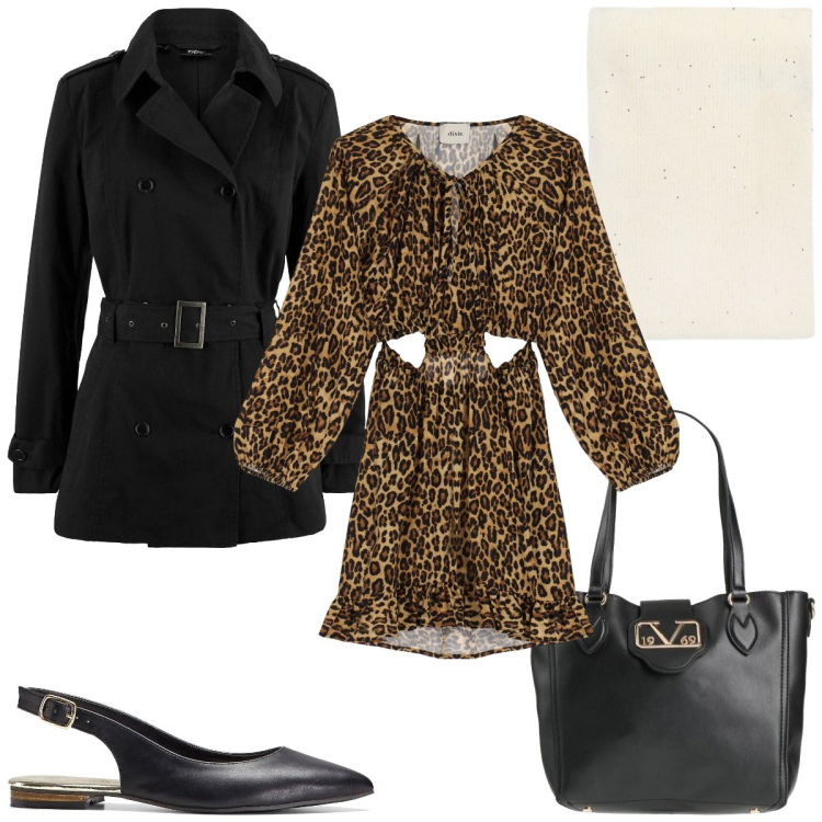 Outfit donna - Total look #2091948. Stile Trendy per Tutti i giorni. Abbinamento con borse a mano, trench, ballerine, sciarpe, vestiti corti.