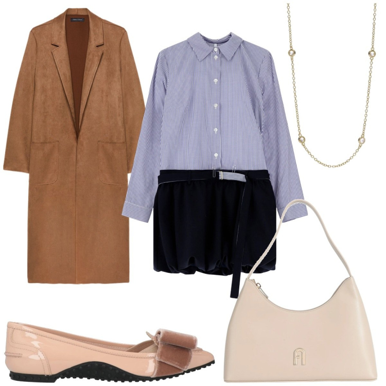 Outfit donna - Total look #2091955. Stile Trendy per Tutti i giorni. Abbinamento con ballerine, borse a mano, collane, vestiti corti, trench.