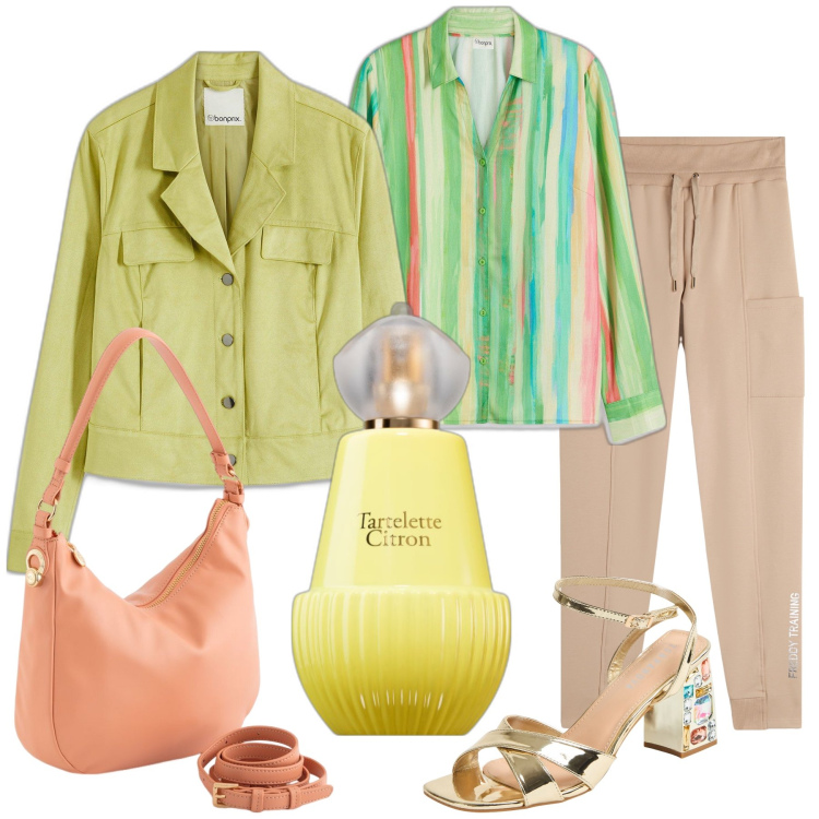 Outfit donna - Tartelette citron. Stile Casual chic per Tutti i giorni. Abbinamento con blazer, camicie, profumi, sandali gioiello, pantaloni, borse a tracolla.