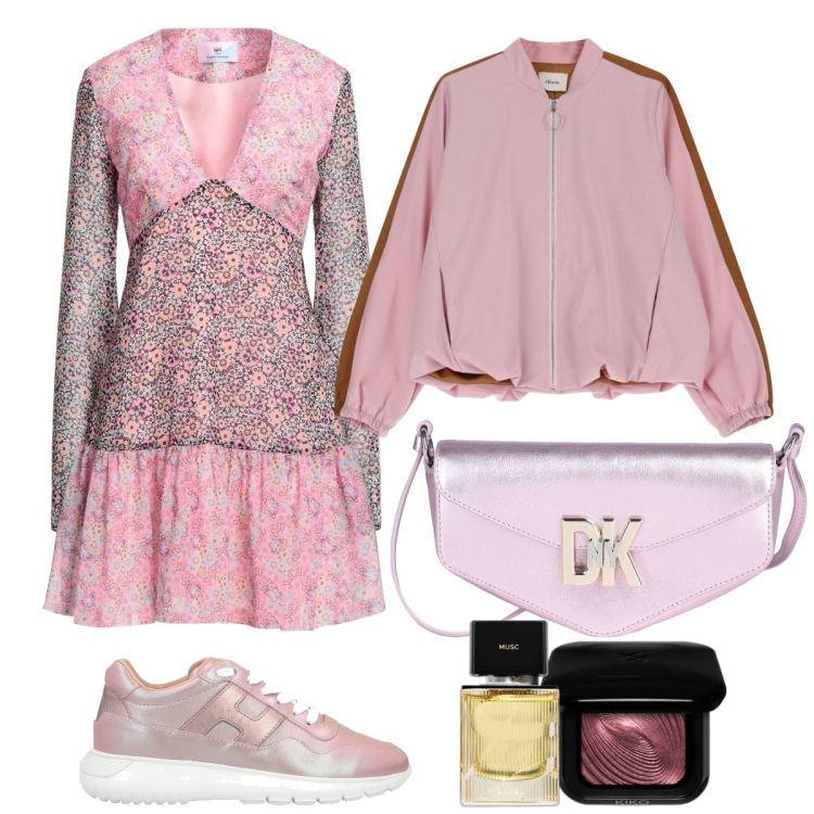 Outfit donna - Rosa Il colore più femminile. Stile Bon Ton per Tutti i giorni. Abbinamento con vestiti corti, borse a tracolla, sneakers, ombretti, profumi, bomber.