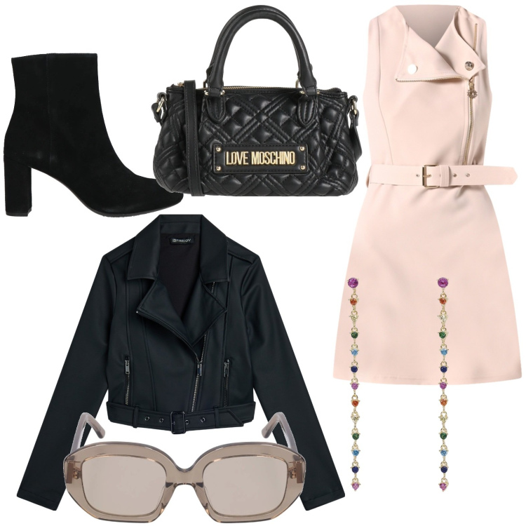 Outfit donna - Total look #2092051. Stile Glamour per Tutti i giorni. Abbinamento con borse a mano, stivaletti, orecchini, vestiti corti, giacche, occhiali da sole.