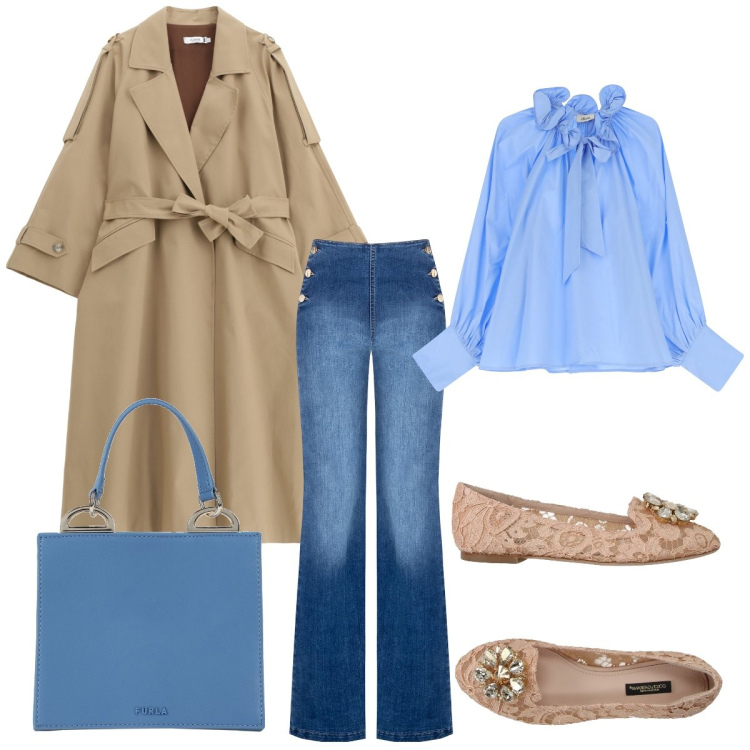 Outfit donna - Trench beige. Stile Bon Ton per Ufficio. Abbinamento con mocassini, borse a mano, jeans, trench, camicie.
