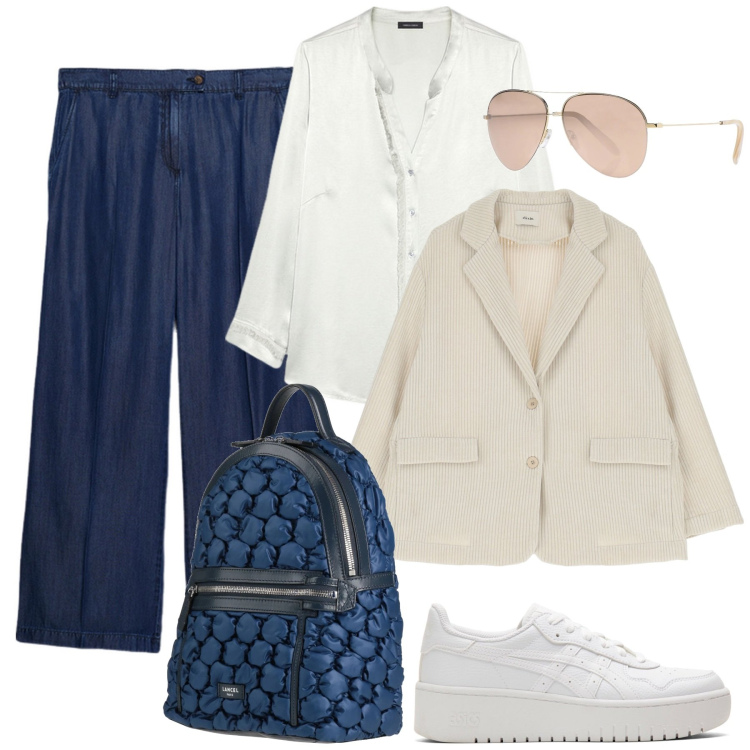 Outfit donna - Occhiali Aviator. Stile Casual chic per Tutti i giorni. Abbinamento con zaini, occhiali da sole, blazer, sneakers, camicie, jeans.
