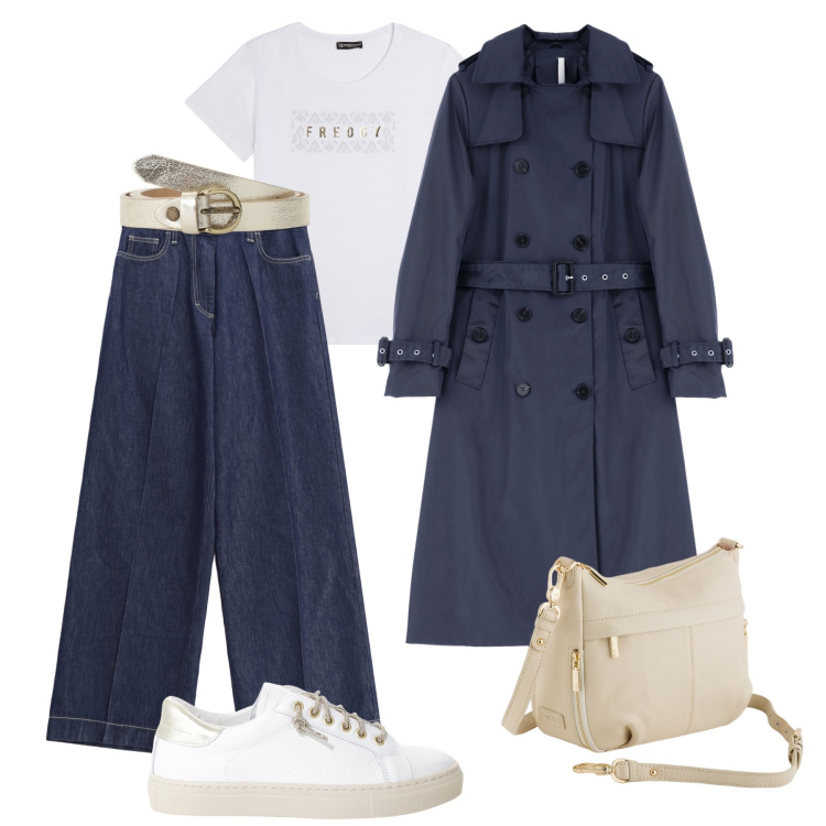 Outfit donna - Trench in città - @laurafo. Stile Urban per Tutti i giorni. Abbinamento con jeans, sneakers, trench, t-shirt, cinture, borse a tracolla.