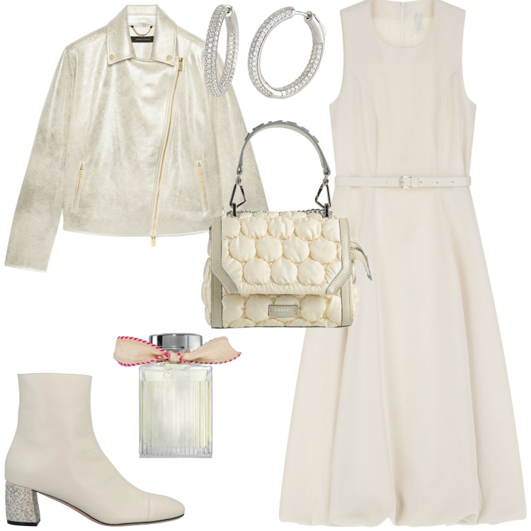 Outfit donna - Total look #2092121. Stile Romantica per Serata fuori. Abbinamento con stivaletti, borse a mano, profumi, orecchini, vestiti midi/longuette, blazer.