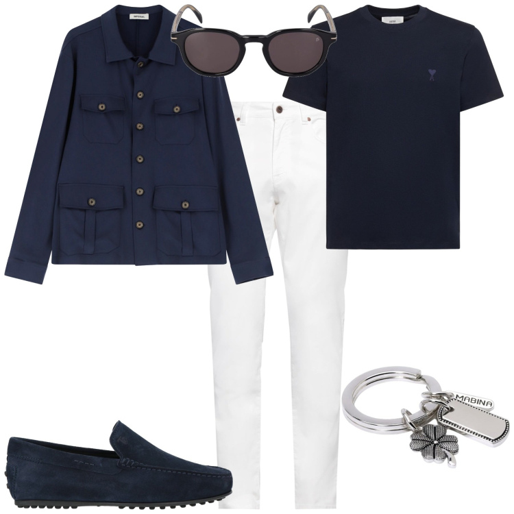 Outfit uomo - Total look #2092160. Stile Trendy per Tutti i giorni. Abbinamento con scarpe stringate, pantaloni, portachiavi, camicie, occhiali da sole, t-shirt.