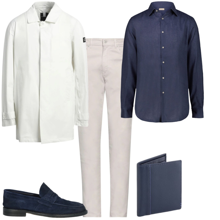 Outfit uomo - Total look #2092176. Stile Trendy per Tutti i giorni. Abbinamento con scarpe stringate, pantaloni, trench, camicie, portafogli.