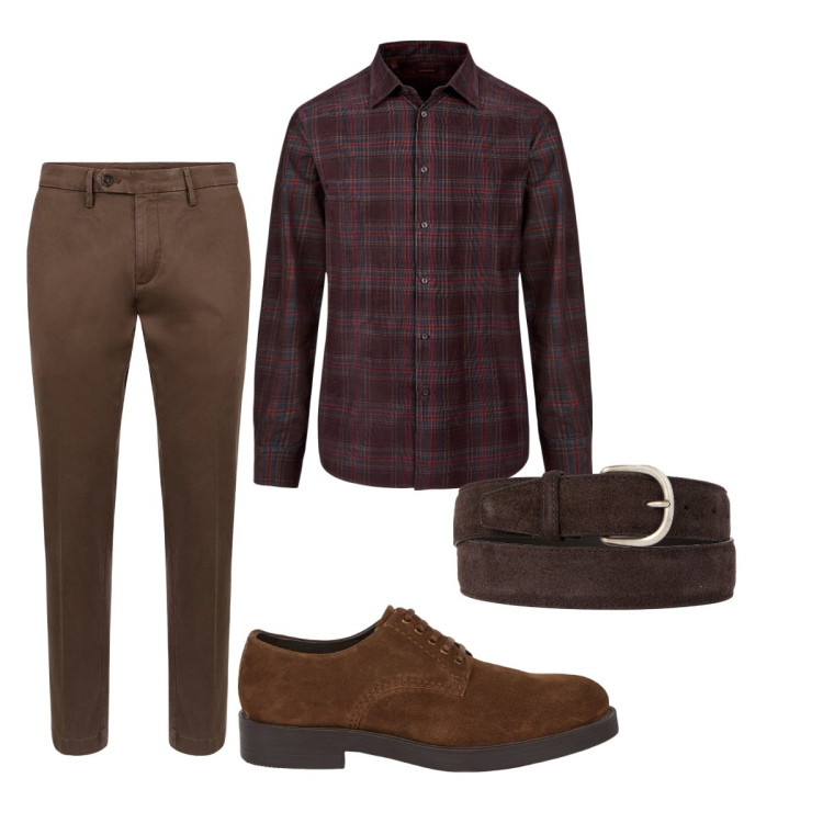 Outfit uomo - Total look #2092192. Stile Trendy per Tutti i giorni. Abbinamento con cinture, pantaloni chino, camicie, scarpe stringate.