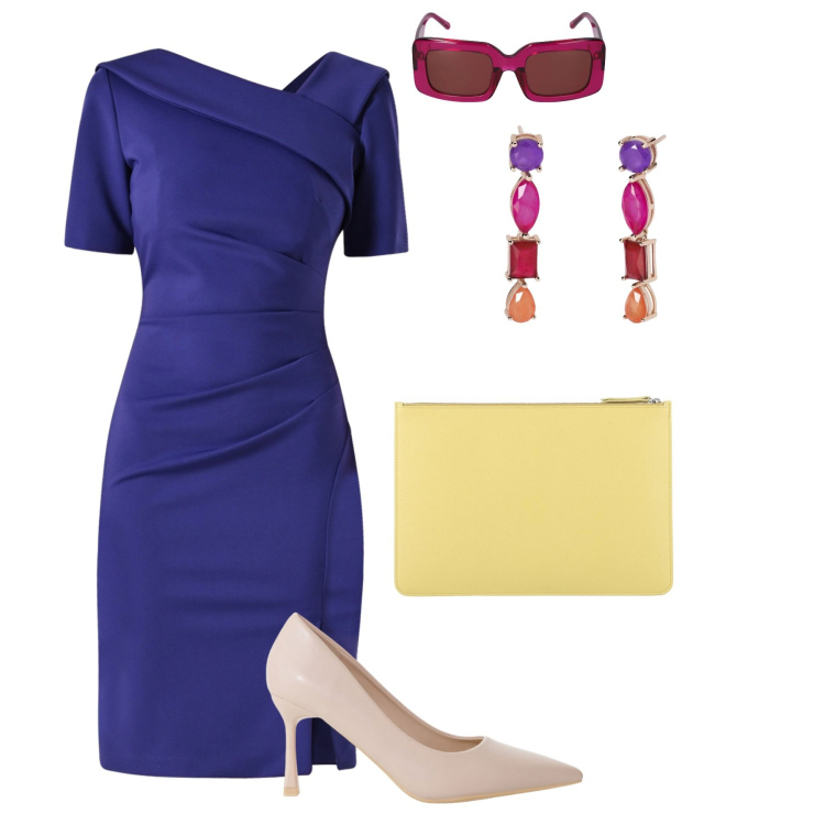 Outfit donna - Cerimonia. Stile Chic per Cerimonia. Abbinamento con pochette, décolleté, orecchini, vestiti a tubino, occhiali da sole.