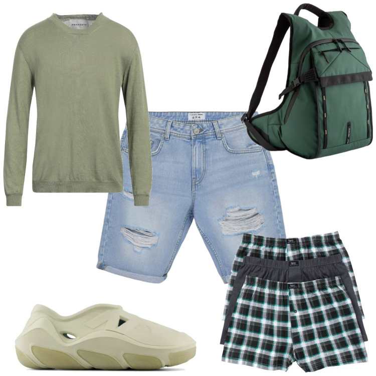 Outfit uomo - Total look #2092263. Stile Trendy per Tutti i giorni. Abbinamento con boxer, pullovers, bermuda, sneakers, borse sportive.