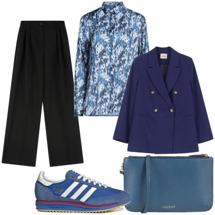 Outfit donna - Total look #2092279. Stile Casual chic per Tutti i giorni. Abbinamento con camicie, borse a tracolla, pantaloni, blazer, sneakers.