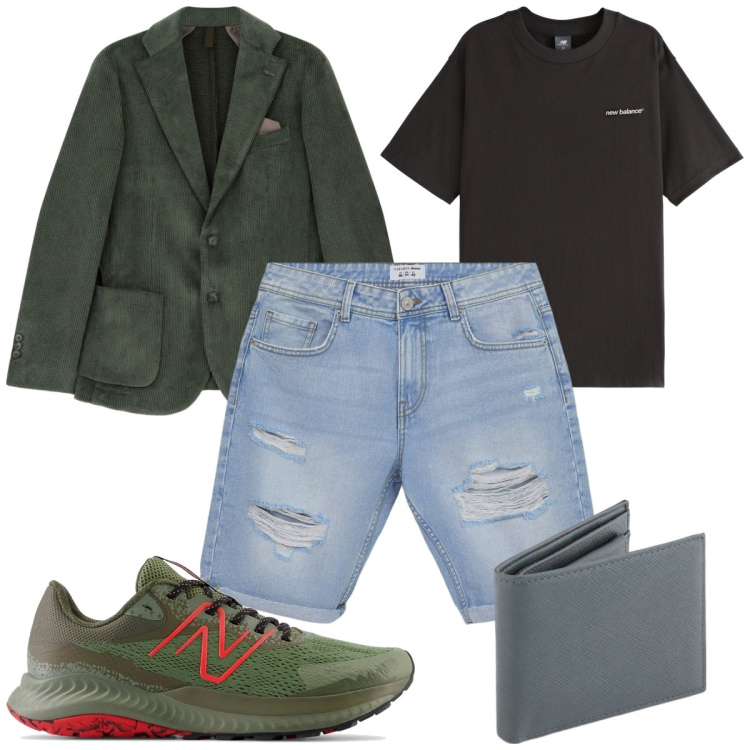Outfit uomo - Total look #2092297. Stile Trendy per Tutti i giorni. Abbinamento con sneakers, t-shirt, bermuda, giacche, portafogli.