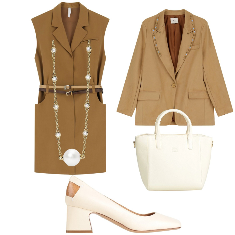 Outfit donna - Manager. Stile Chic per Ufficio. Abbinamento con décolleté, borse a mano, collane, vestiti corti, blazer.
