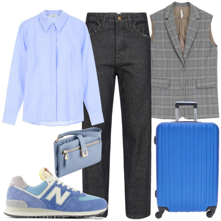 Outfit donna - Lo stile casual chic per la primavera. Stile Casual chic per Tutti i giorni. Abbinamento con sneakers, gilet, camicie, pantaloni, portafogli, valigie.