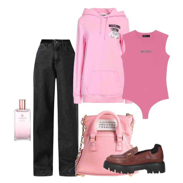Outfit donna - Primavera in rosa - @susystyle. Stile Bon Ton per Tutti i giorni. Abbinamento con mocassini, felpe con cappuccio, borse a tracolla, profumi, jeans, body.