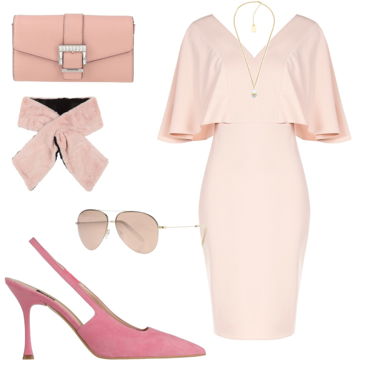 Outfit donna - Total look #2092340. Stile Chic per Cerimonia. Abbinamento con décolleté, sciarpe, collane, borse a mano, occhiali da sole, vestiti a tubino.