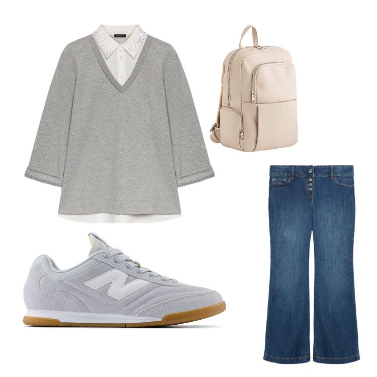 Outfit donna - Malwi. Stile Casual per Scuola/Università. Abbinamento con sneakers, felpe, jeans, zaini.