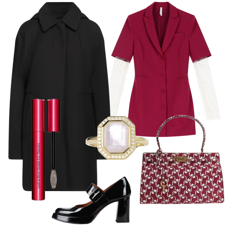 Outfit donna - Il soprabito. Stile Trendy per Serata fuori. Abbinamento con décolleté, borse a mano, trench, mascara, anelli, vestiti corti.