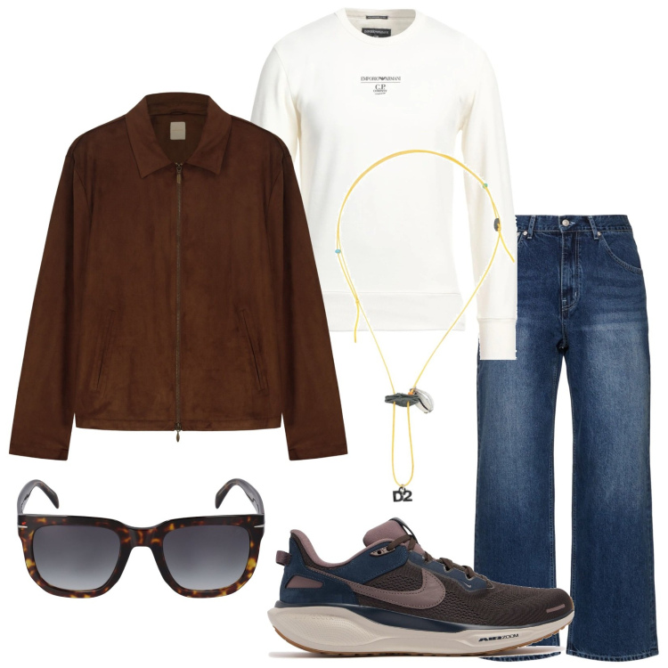 Outfit uomo - Total look #2092365. Stile Trendy per Tutti i giorni. Abbinamento con collane, felpe, giacche, occhiali da sole, jeans, sneakers.