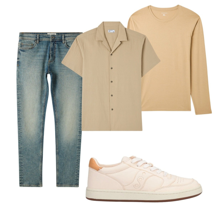 Outfit uomo - Total look #2092417. Stile Casual per Tutti i giorni. Abbinamento con sneakers, camicie a manica corta, jeans skinny, maglieria.
