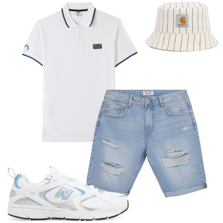 Outfit uomo - Total look #2092422. Stile Casual per Tutti i giorni. Abbinamento con polo, bermuda, sneakers, cappelli.