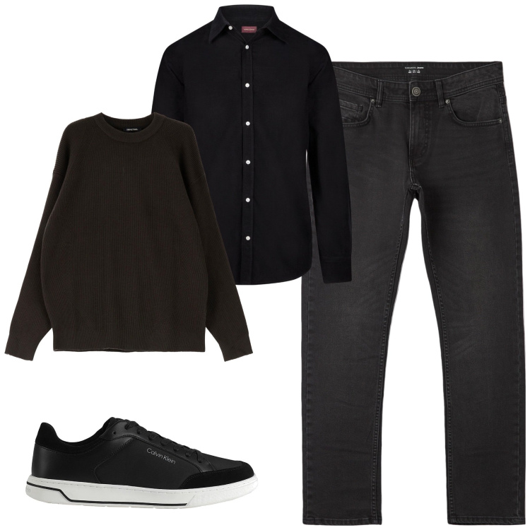 Outfit uomo - Black. Stile Casual per Tutti i giorni. Abbinamento con sneakers, jeans dritti, pullovers, camicie.