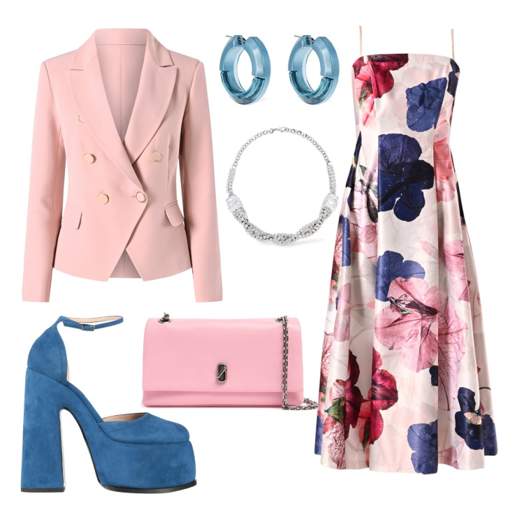 Outfit donna - Eleganza Floreale: Il Look Perfetto per. Stile Romantica per Cerimonia. Abbinamento con décolleté, vestiti midi/longuette, blazer, orecchini, pochette, collane.