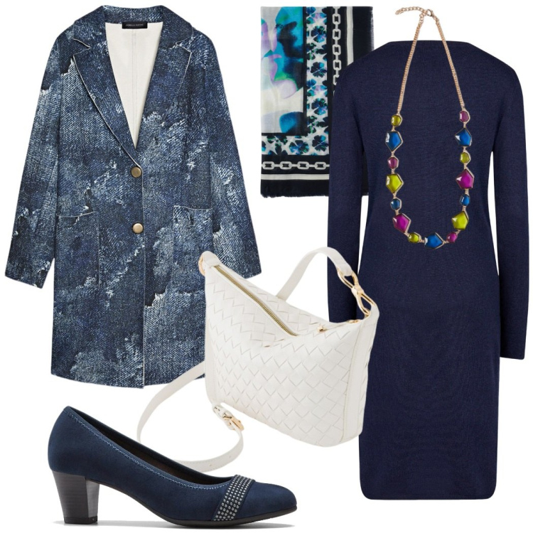 Outfit donna - Elegante tutto il giorno. Stile Bon Ton per Tutti i giorni. Abbinamento con décolleté, vestiti midi/longuette, cappotti, collane, borse a tracolla, foulard.