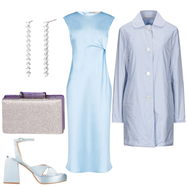 Outfit donna - Il trench per la cerimonia. Stile Chic per Cerimonia. Abbinamento con trench, sandali in pelle, vestiti midi/longuette, pochette, orecchini.