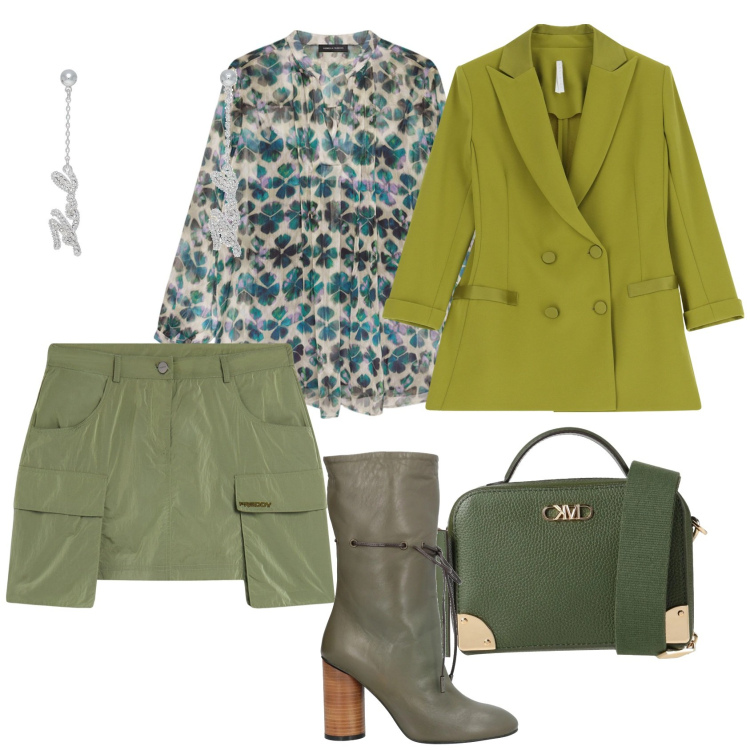 Outfit donna - Gli stivali anche in primavera. Stile Casual chic per Tutti i giorni. Abbinamento con stivaletti, orecchini, borse a tracolla, blazer, minigonne, bluse.
