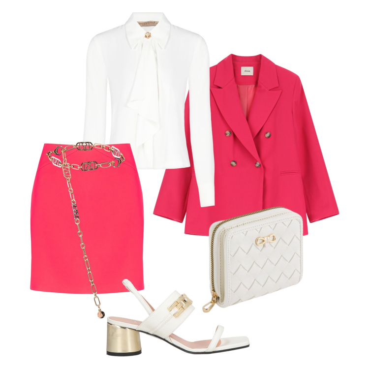 Outfit donna - Fucsia in ufficio - @susystyle. Stile Glamour per Ufficio. Abbinamento con sandali in pelle, blazer, minigonne, cinture, bluse, portafogli.