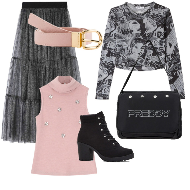 Outfit donna - Trasparenze. Stile Vintage retrò per Tutti i giorni. Abbinamento con stivaletti, t-shirt, gonne, maglieria, borse messenger, cinture.