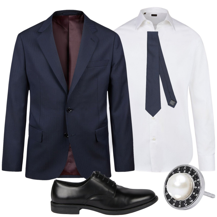 Outfit uomo - Cerimonia doppelganger. Stile Business/Elegante per Cerimonia. Abbinamento con cravatte, orecchini, abiti, scarpe stringate, camicie.