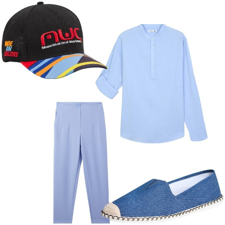 Outfit uomo - Con la testa in vacanza. Stile Casual per Tutti i giorni. Abbinamento con cappelli, espadrillas, pantaloni chino, camicie.