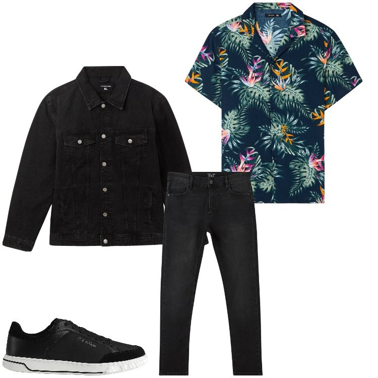 Outfit uomo - Nero e vivace. Stile Casual per Tutti i giorni. Abbinamento con sneakers, camicie a manica corta, jeans skinny, giacche.