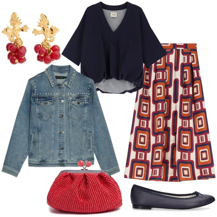 Outfit donna - Primavera è giubbino in denim. Stile Casual chic per Tutti i giorni. Abbinamento con gonne longuette, t-shirt, blazer, ballerine, orecchini, pochette.