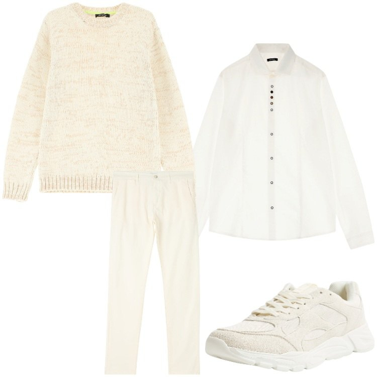 Outfit uomo - Neutro casual. Stile Casual per Tutti i giorni. Abbinamento con pantaloni chino, sneakers, maglieria, camicie.
