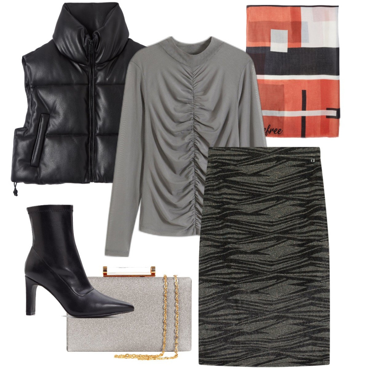 Outfit donna - La gonna leopardata. Stile Glamour per Serata fuori. Abbinamento con stivaletti, maglieria, piumini, clutch, gonne longuette, sciarpe.