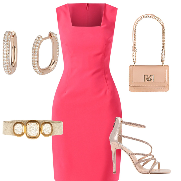 Outfit donna - Total look #2092721. per Cerimonia. Abbinamento con sandali col tacco, orecchini, vestiti a tubino, borse a tracolla, cinture.