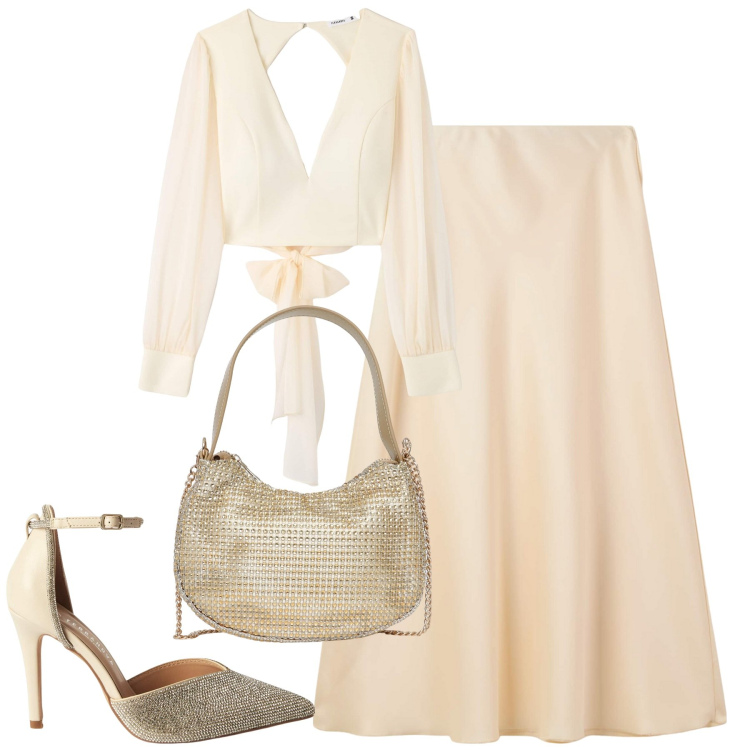 Outfit donna - Serata. Stile Chic per Serata fuori. Abbinamento con décolleté, gonne lunghe, bluse, borse a spalla.