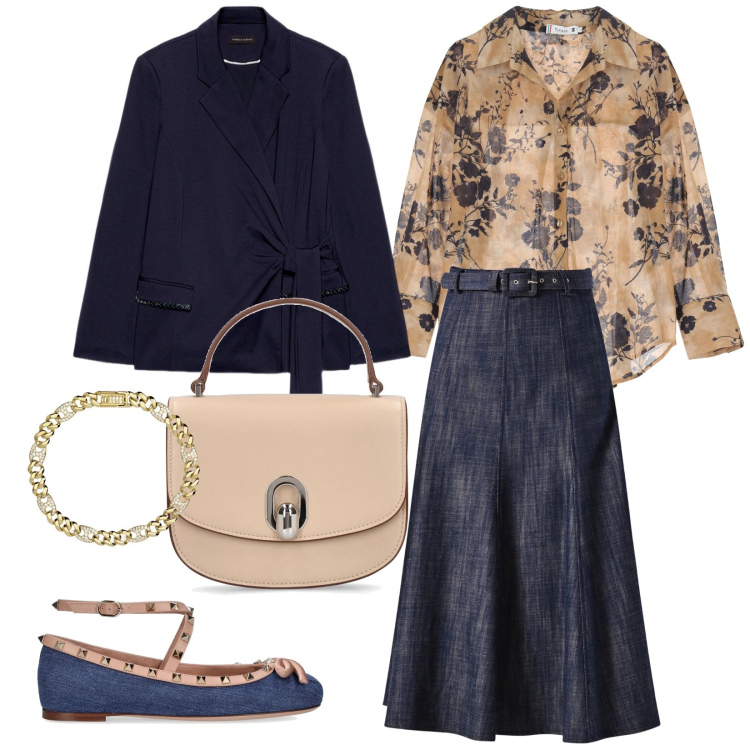 Outfit donna - Senza tacchi. per Ufficio. Abbinamento con braccialetti, gonne longuette, camicie, blazer, borse a mano, ballerine.