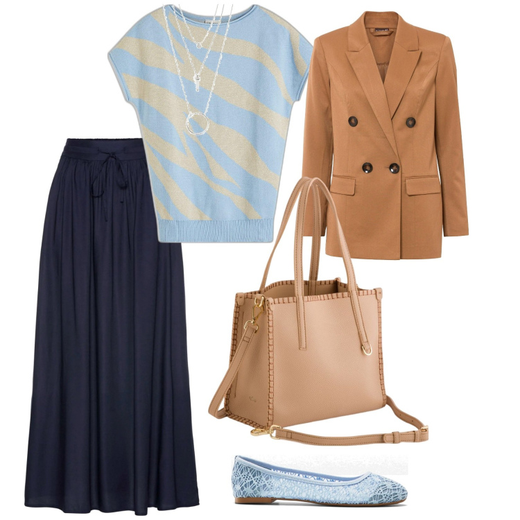 Outfit donna - La gonna lunga. per Tutti i giorni. Abbinamento con gonne lunghe, ciondoli, ballerine, maglieria, blazer, borse a mano.