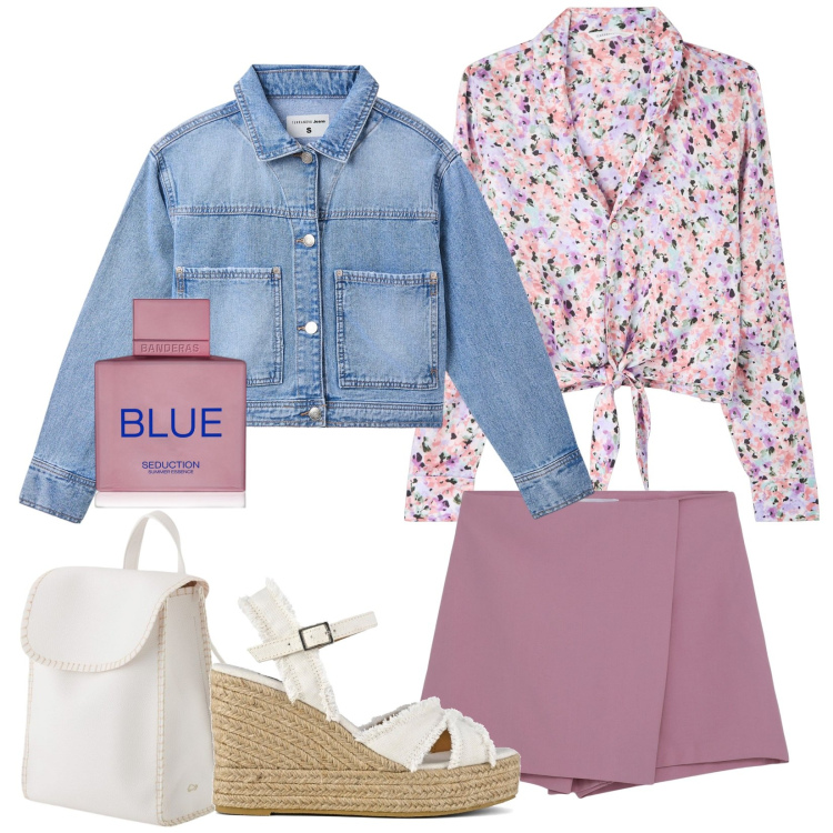 Outfit donna - Total look #2092801. Stile Casual per Tutti i giorni. look ideale per Petite. Abbinamento con profumi, minigonne, camicie, cappotti, sandali col tacco, zaini.