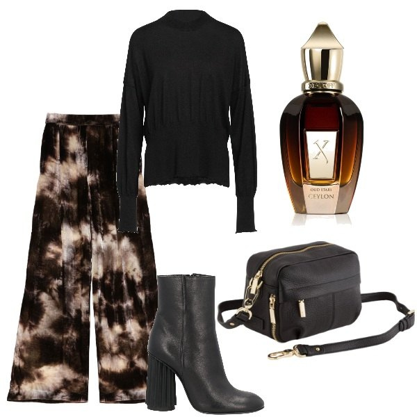 Outfit donna - Aspettando la primavera. Stile Trendy per Tutti i giorni. Abbinamento con pullovers, stivaletti, profumi, pantaloni, borse a tracolla.