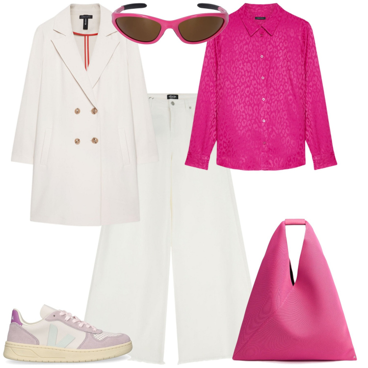 Outfit donna - Cerimonia evento serata speciale. Stile Sporty chic per Tutti i giorni. Abbinamento con jeans, camicie, cappotti, shopping bag, sneakers, occhiali da sole.