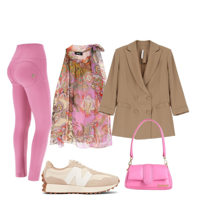 Outfit donna - Total look #2092861. Stile Sporty chic per Serata fuori. Abbinamento con borse a mano, sneakers, blazer, pantaloni skinny, top.