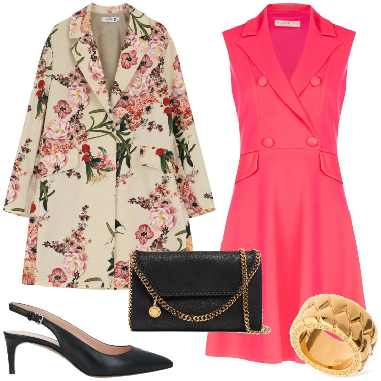 Outfit donna - Invito elegante. Stile Glamour per Serata fuori. Abbinamento con décolleté, vestiti midi/longuette, trench, anelli, borse a spalla.