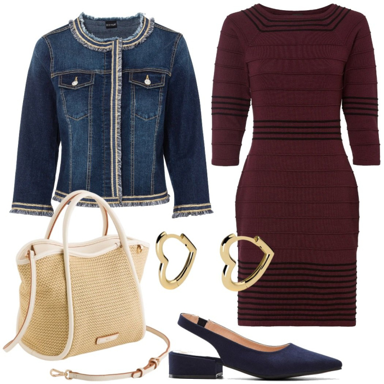 Outfit donna - Pranzo di famiglia. Stile Casual chic per Tutti i giorni. Abbinamento con blazer, vestiti, décolleté, orecchini, borse a mano.