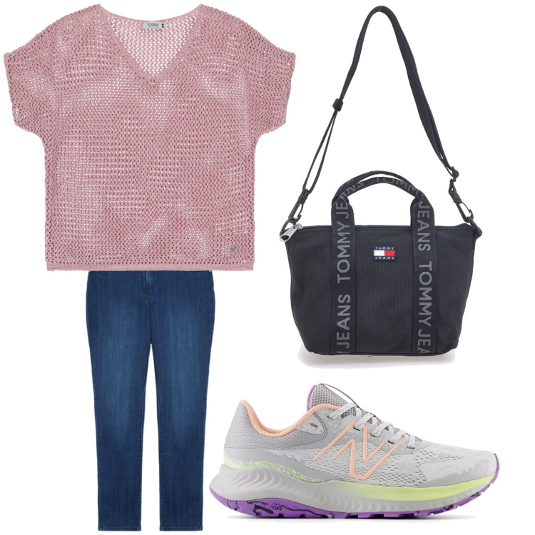 Outfit donna - Aperitivo. Stile Trendy per Tutti i giorni. Abbinamento con sneakers, maglieria, jeans skinny, borse a tracolla.