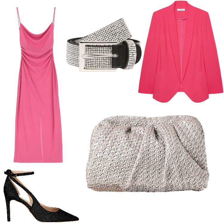 Outfit donna - Happy. Stile Romantica Abbinamento con clutch, décolleté, vestiti, cinture, blazer.